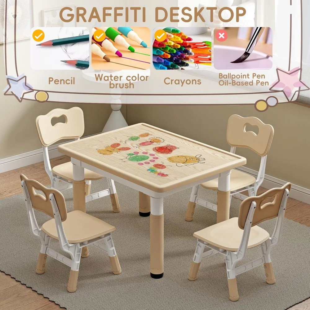 youthful table and chairs, artistic design desk and seat set, suitable for youngsters aged 3-8, 31.5" length x 23.6" width play