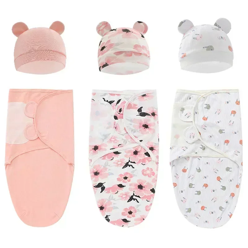 Newborn Cotton Swaddle Hat Set 2