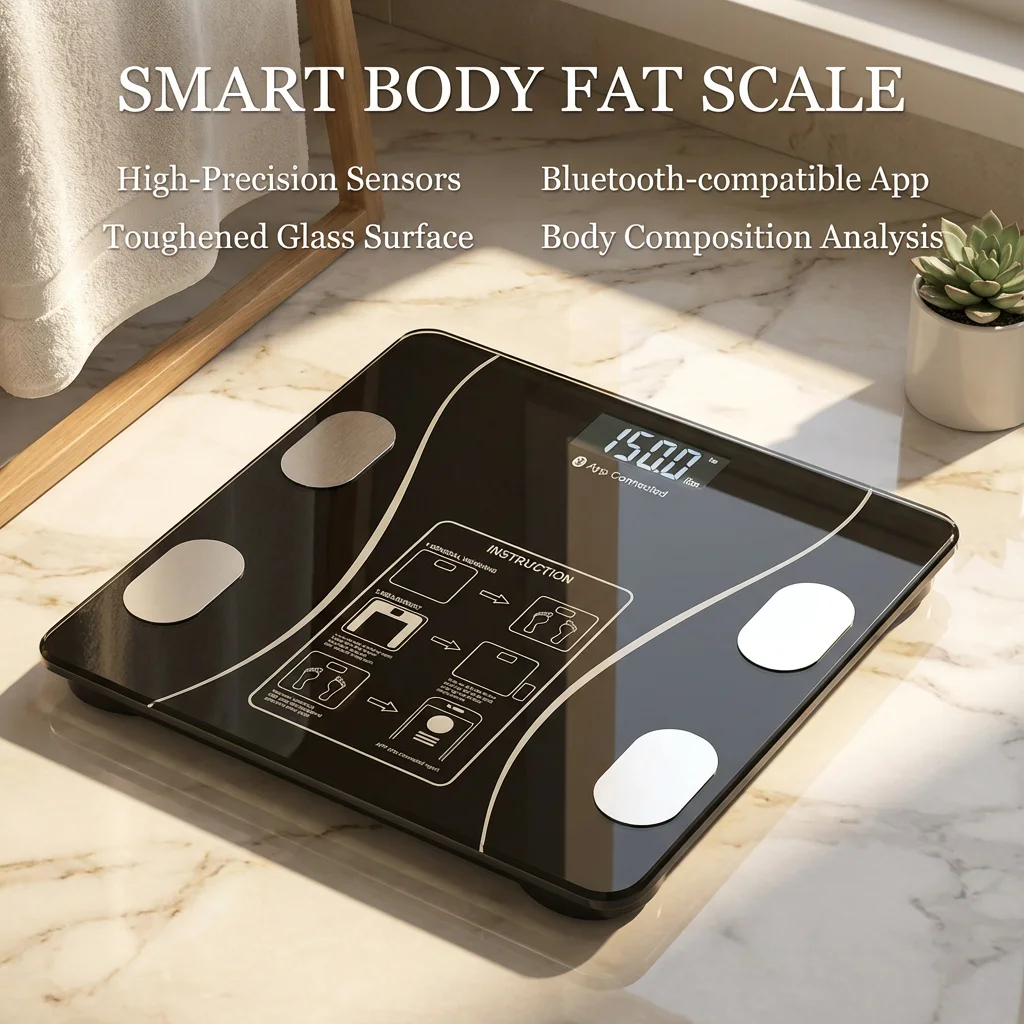Balança de gordura corporal digital sem fio inteligente, analisador de peso de banheiro compatível com bluetooth com aplicativo de smartphone para composição corporal 2