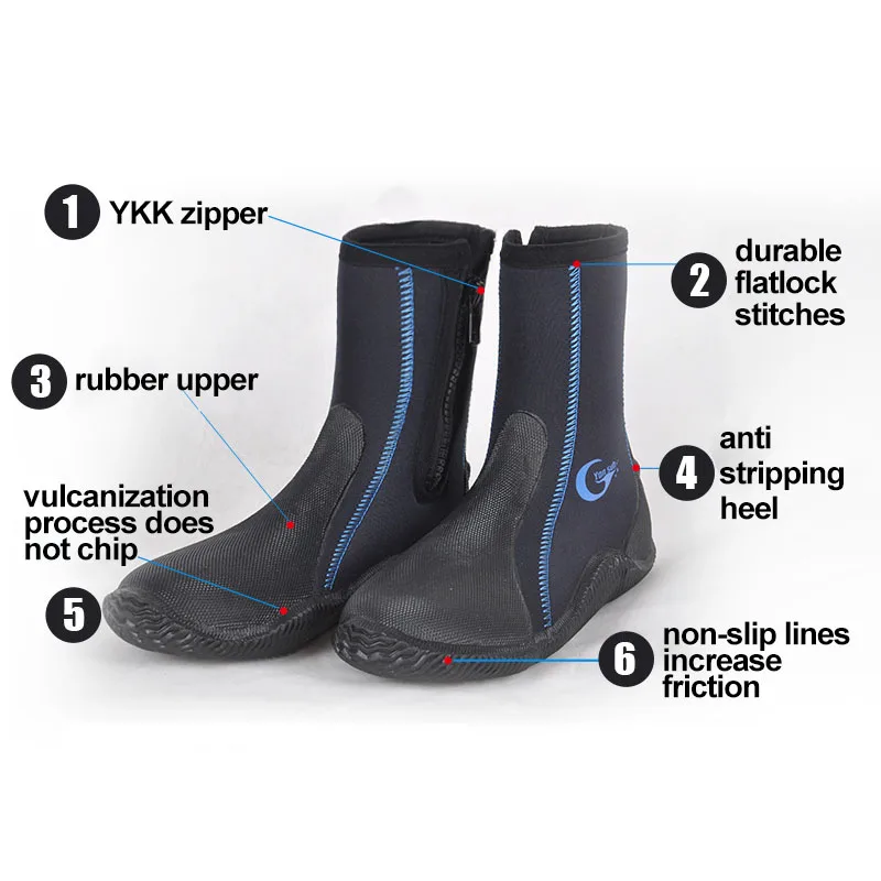 Neoprene Water Booties 5mm Diving Boots Wading Shoes Anti Slip Wear Resistant Snorkeling Socks Winter