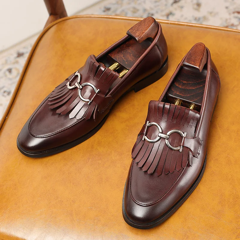 Men leather shoes tassels style formal wedding high-end