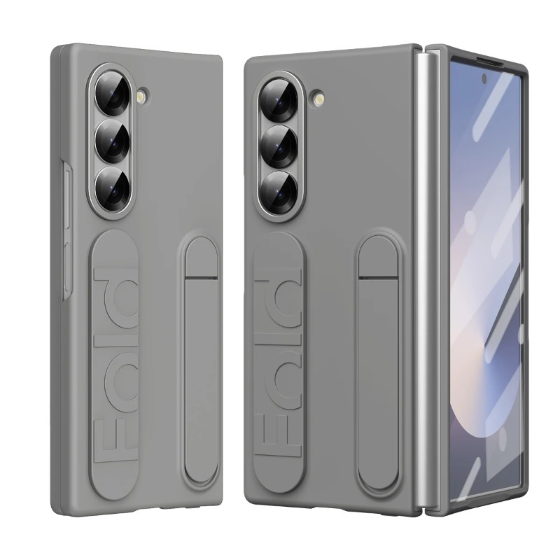 Luxury Skin Feel Armor Holder Phone Case for Samsung Galaxy Z Fold 6 5 4 Glass Film Silicone Grip Shockproof Back Protect Cover