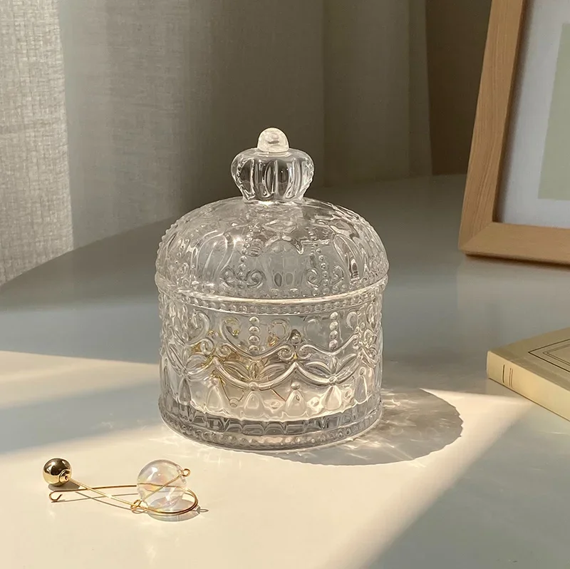 Glass Jewelry Holder Crown Design Trinket Treasure Chest Storage Organizer Earrings/Necklace/Ring Holder Case for Girls Women