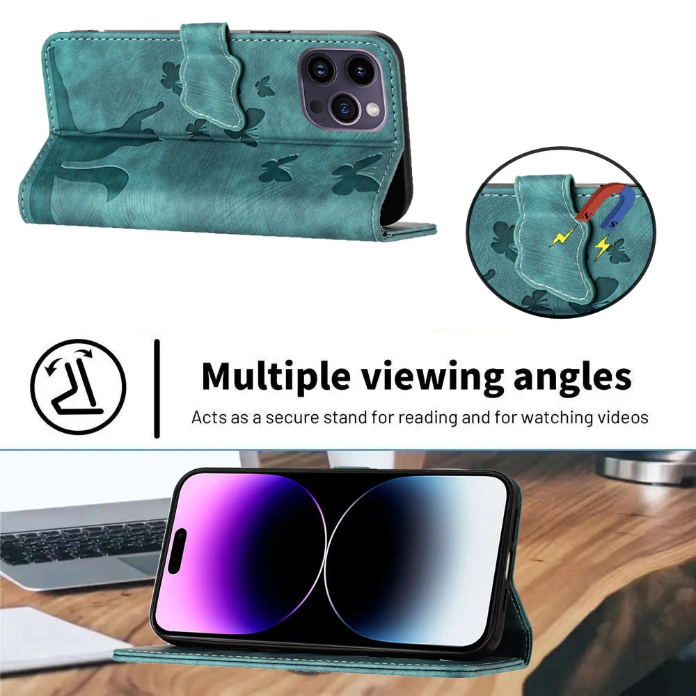 Enhanced 3D Cat Design Leather Phone Wallet Case