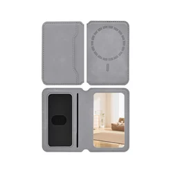 Sleek Magnetic Leather Wallet and Card Holder with Built - in Makeup Mirror (GRAY)