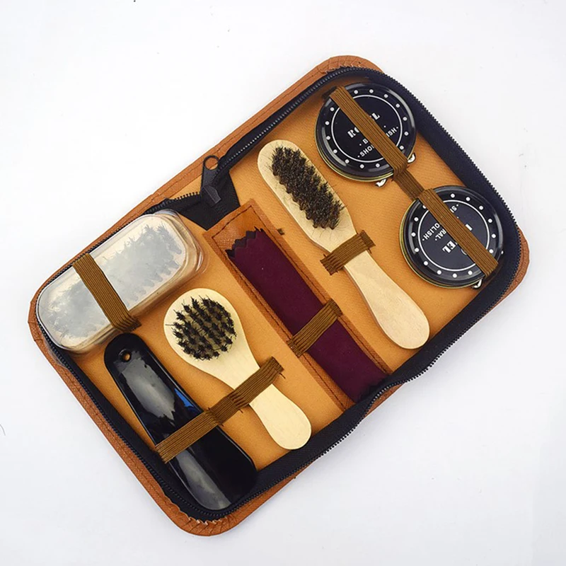 8 Pcs/Set Pro Shoes Care Kit Portable For Boots Sneakers Cleaning Set  Brush Shine Polishing Tool For Leather Shoes 4