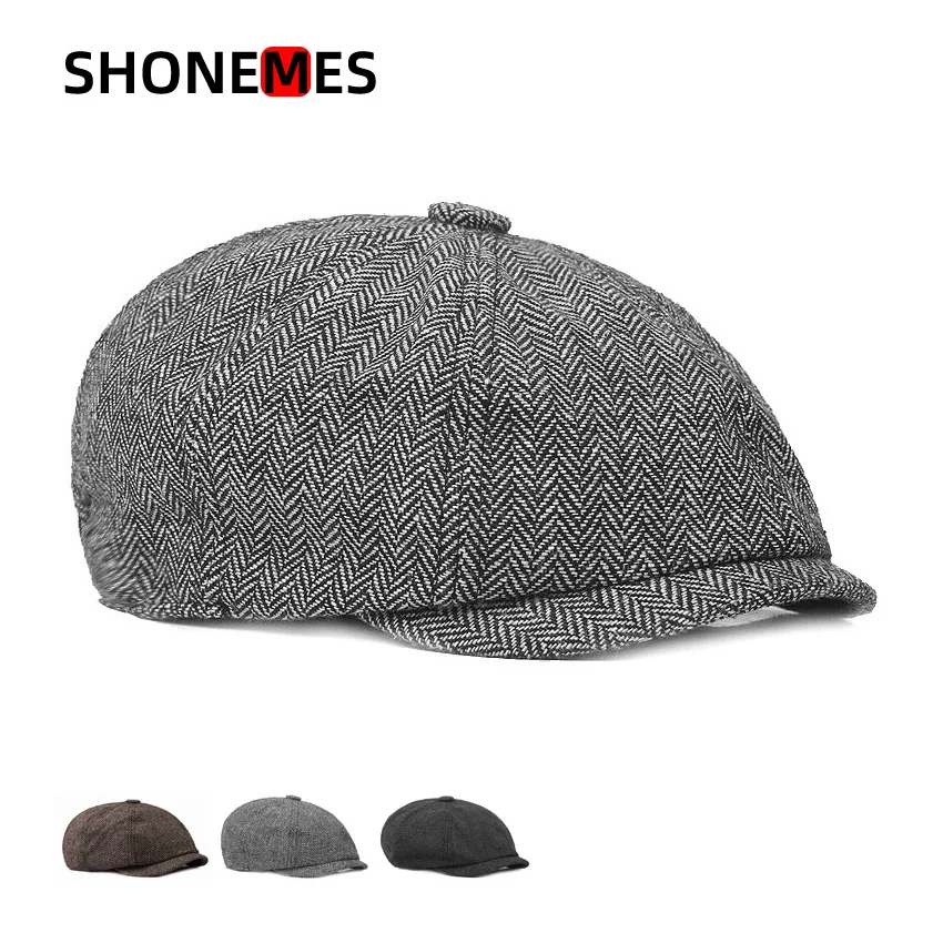 

ShoneMes кепки газетчика, мужские Гэтсби в елочку, уличная фетровая шляпа черного, кофейного, серого цвета для мужчин