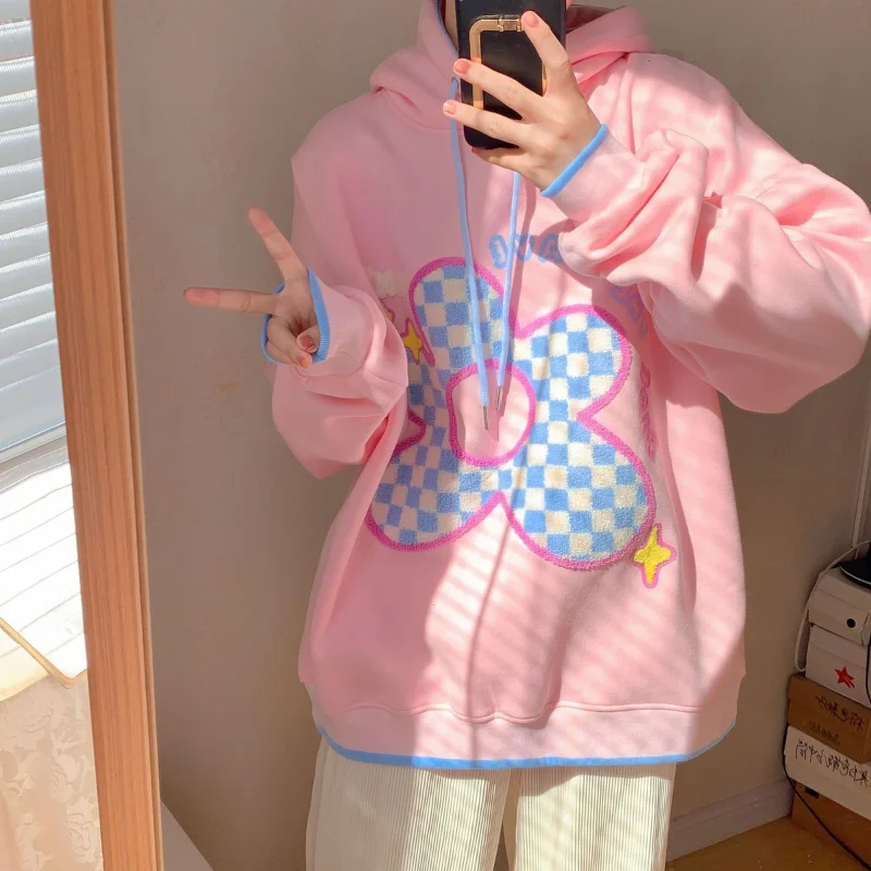 

Deeptown Japanese Y2k Kawaii Women's Hoodies Graphic Sweatshirts Hooded Oversized Preppy Korean Pullover Pink Harajuku Aesthetic
