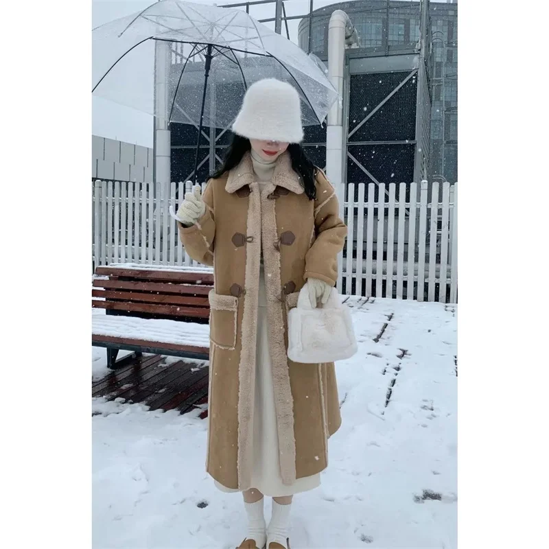 Suede Lamb Fur Coat for Women's Winter Thickened and Fur 2023 New High Grade Long Thickened Loose Warm Fur Jacket Female Purple