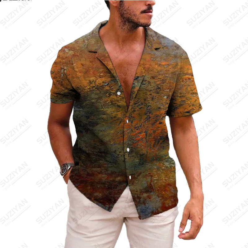 

23 Summer New Men's Fashion Casual 3D Printing Breathable Loose Short Sleeve Shirt Button Plus Size Shirt Men's Hawaiian Vintage