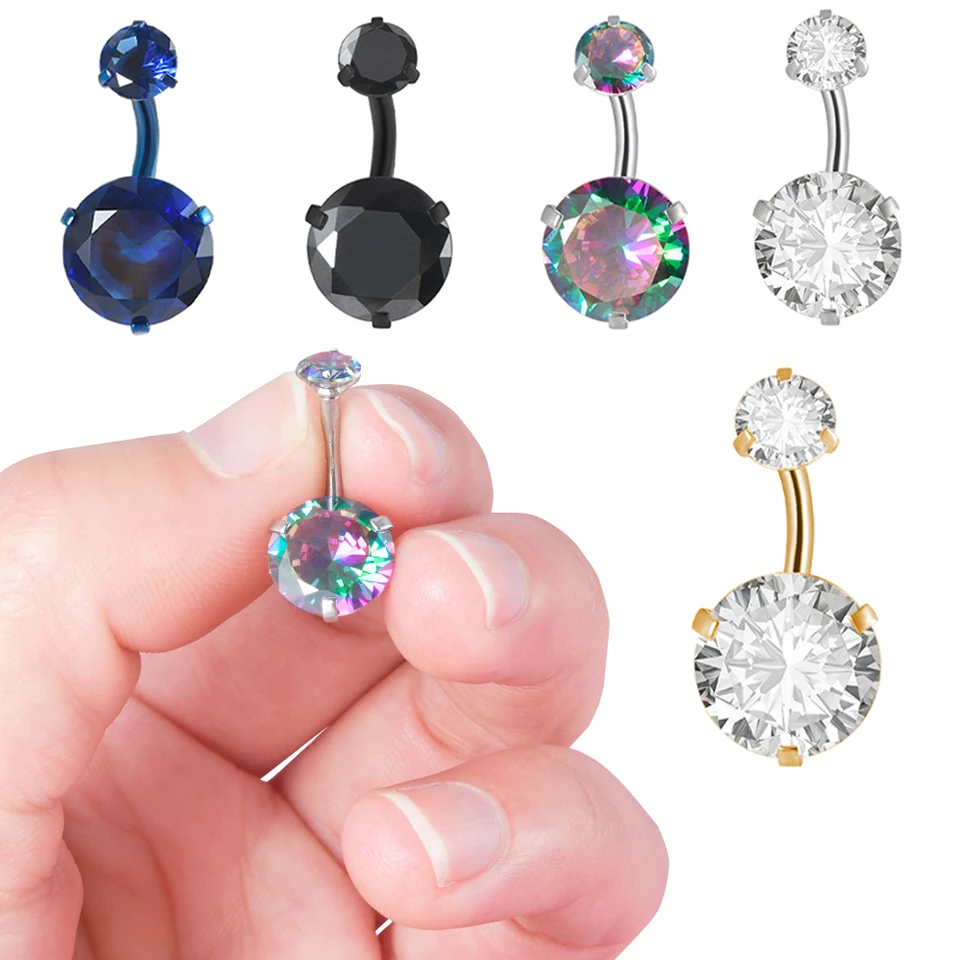 Anneau Nombril 14G En Acier 316L Avec Opale - Bijou Piercing Courbé, 12 Couleurs Disponibles