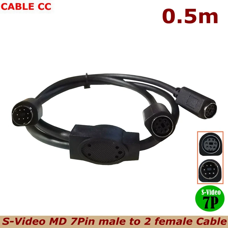 

0.5m Mini DIN 7-Pin Splitter Y Adapter Cable，S-Video MD 7P 1 male to 2 female Audio/Video Cable, S-video Set-Top Box Cable