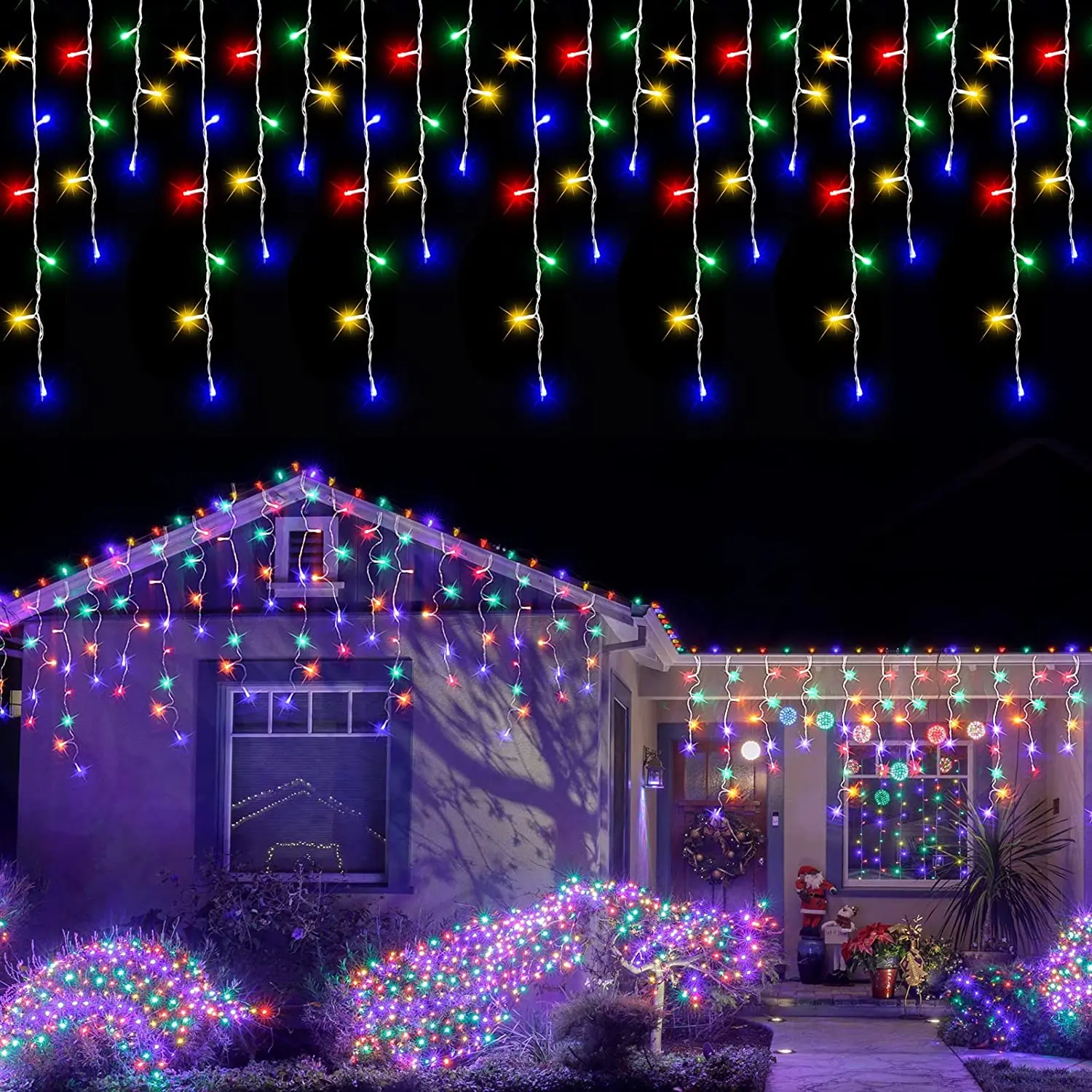 thumbnail image 1 of Luces LED navideñas de carámbanos para colgar en el techo al aire libre, cortina de luces de hadas de 4 m x 0,4/0,5/0,6 m para decoración de Navidad, Año Nuevo y bodas, 1 of 5
