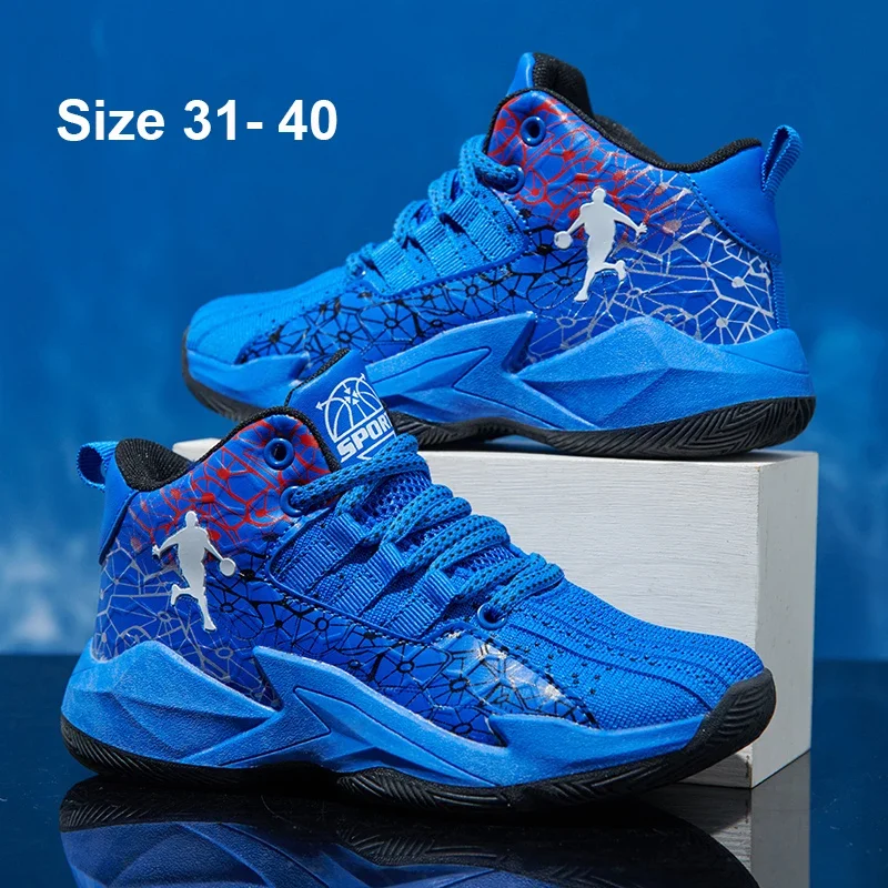 Kids Shoes Red Sneakers Boys Basketball Shoes Thick Sole Non-slip