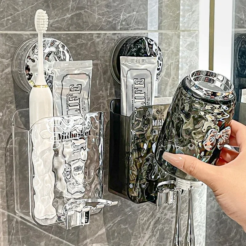 Suction Cup Toothbrush Holder Non Perforated Mouthwash Cup Wall Mounted Bathroom Toothpaste Electric Toothbrush Holder