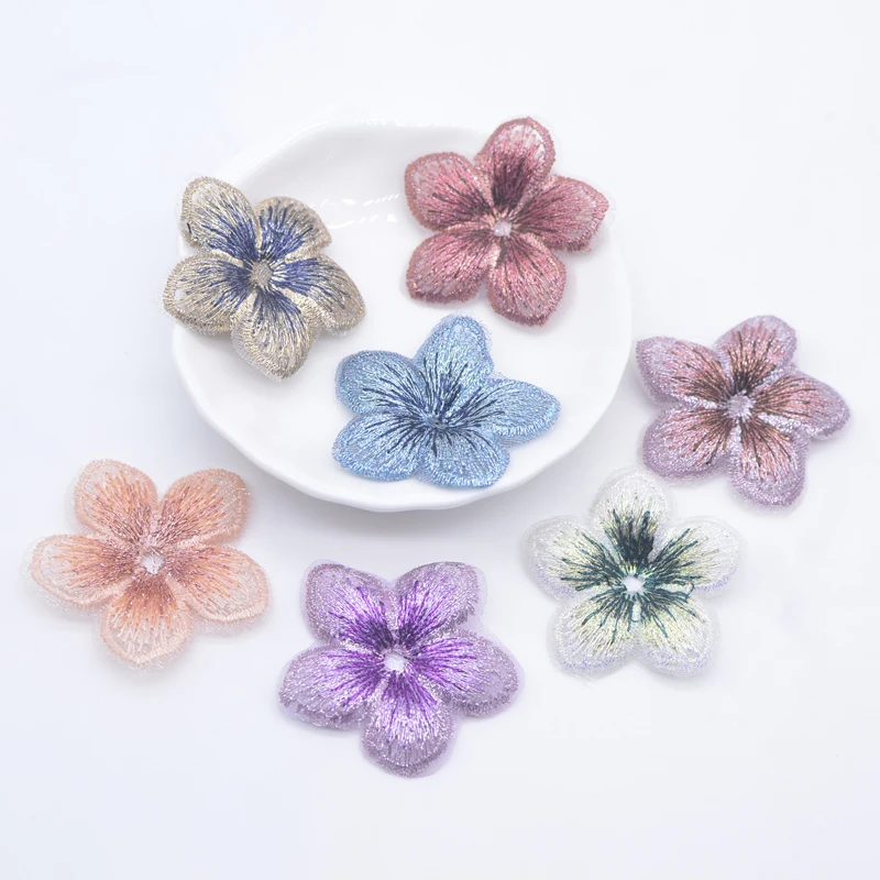 10 Stück 40 mm Mesh-Blumen-Applikationen für DIY-Kleidung, Hut, Schuhe, Basteln, Nähzubehör, Patches, Kopfbedeckung, Haarspangen, Dekor-Zubehör