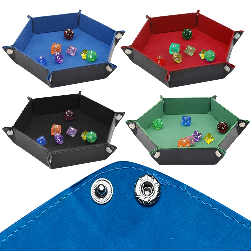 Dice Game Storage Tray PU Leather Folding Dice Rolling Tray Holder Storage Box for Table Games