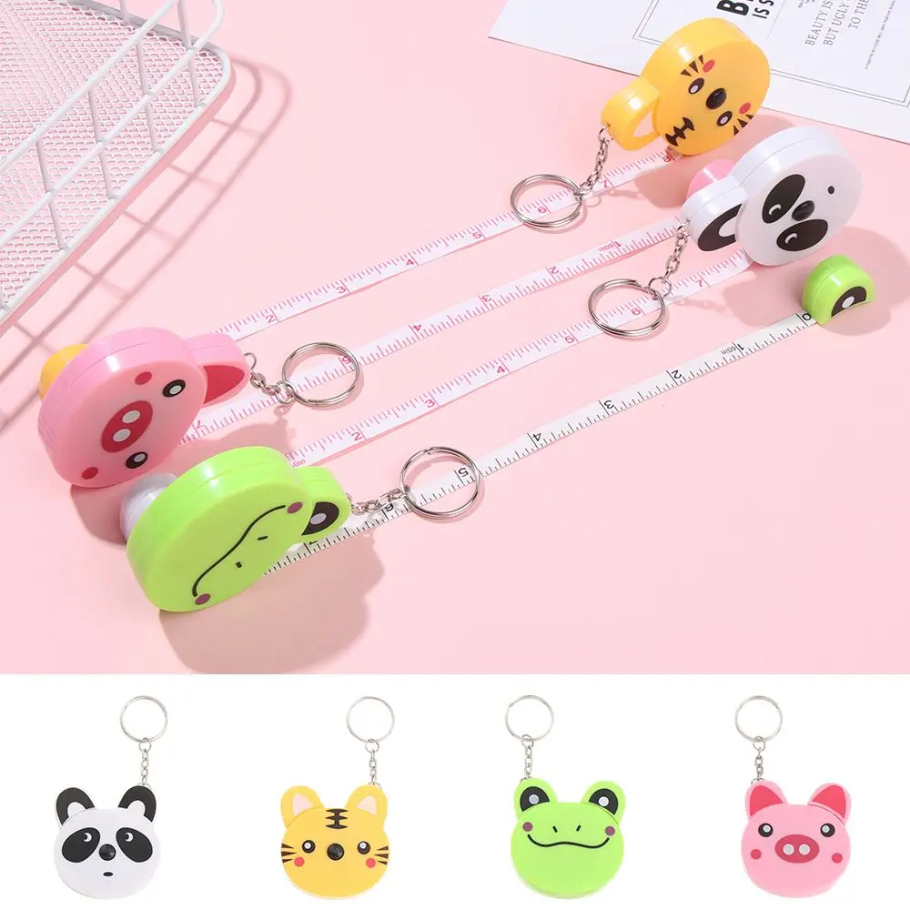 1M Portable Cartoon Animal Tiger Panda Frog Piggy Tape Measure Automatic Stretch Ruler Sewing Measure Ruler Keychain Household tape measure measuring tape measuring ruler