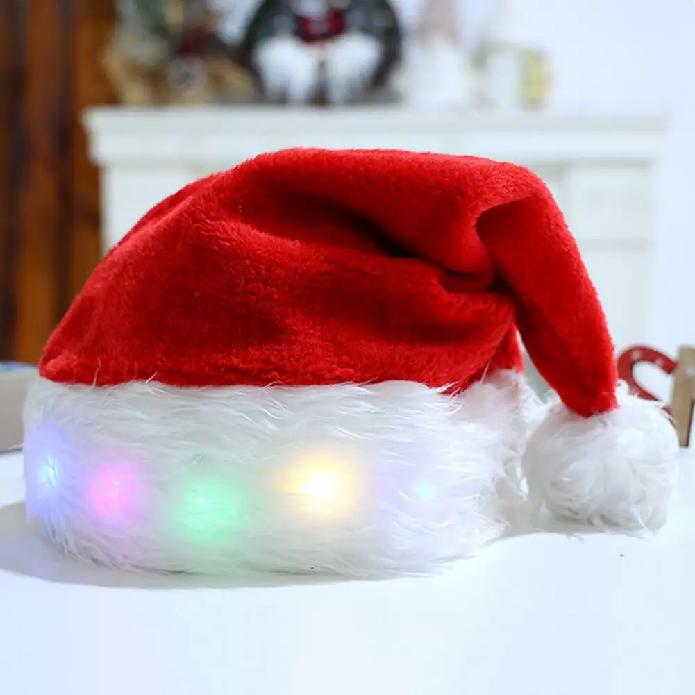 

Led Lights Santa Hat Led Santa Hat with Plush Ball Decor Festive Christmas Supplies for Women Men Women Men Led Santa Hat