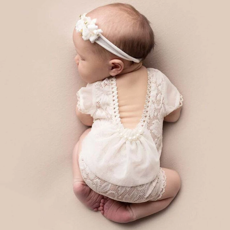 

Newborn Baby Photography Props Girls Lace Romper Jumpsuit Headband Set Infants Princess Costume Outfits Drop Shipping