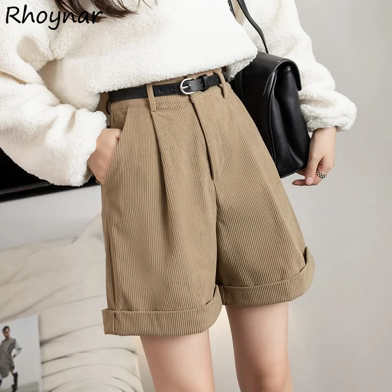 

Corduroy Shorts Women Autumn Solid Loose High Waist Streetwear All-match Leisure Korean Style Fashion Daily Elegant Ladies Retro