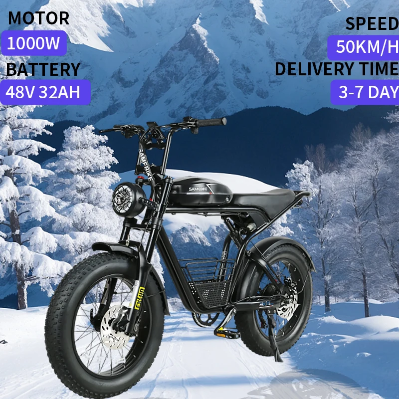 

20*4.0 Inch Fat Tire Mountain Motorcycle Electric Bike 1000W 48V32AH Lithium Battery Adult E Bike Electric Bicycle