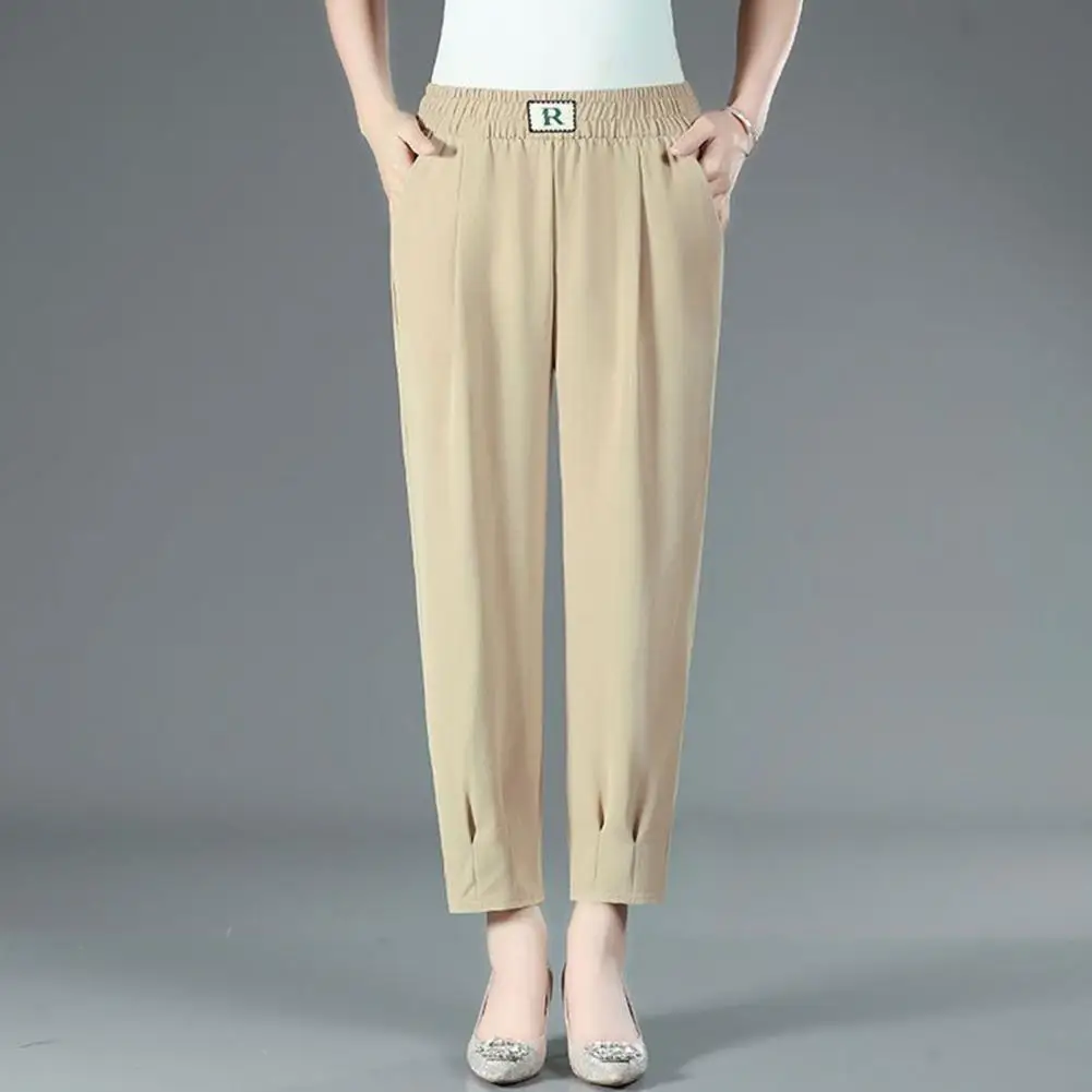 Women Cropped Harem Pants Stylish Women's High Waist Harem Pants with Side Pockets Comfortable Elastic Long Trousers for Casual