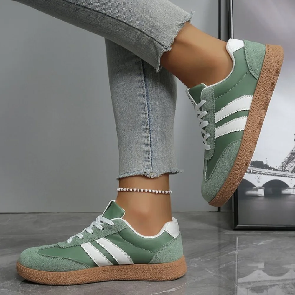 Lightweight Comfortable Sneakers for Women Fashion Striped Lace Up Sports Shoes Woman Casual Breathable Green Sneakers Plus Size
