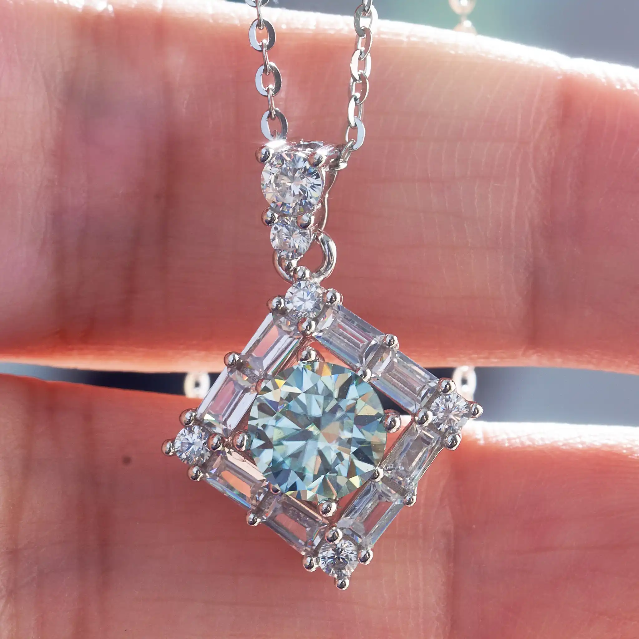 JoiasHome 패션 미니멀리스트 D 컬러, 1ct 모소나이트 실버, s925 파티 스타일, 기하학적 모양, 보석 펜던트 목걸이, 첫 번째 선택