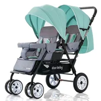 Poussettes jumelées pour bébés, portables et pliables, avec sièges doubles avant et arrière, pour deux enfants. 1