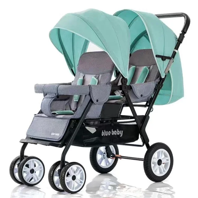 Poussettes jumelées pour bébés, portables et pliables, avec sièges doubles avant et arrière, pour deux enfants. 1