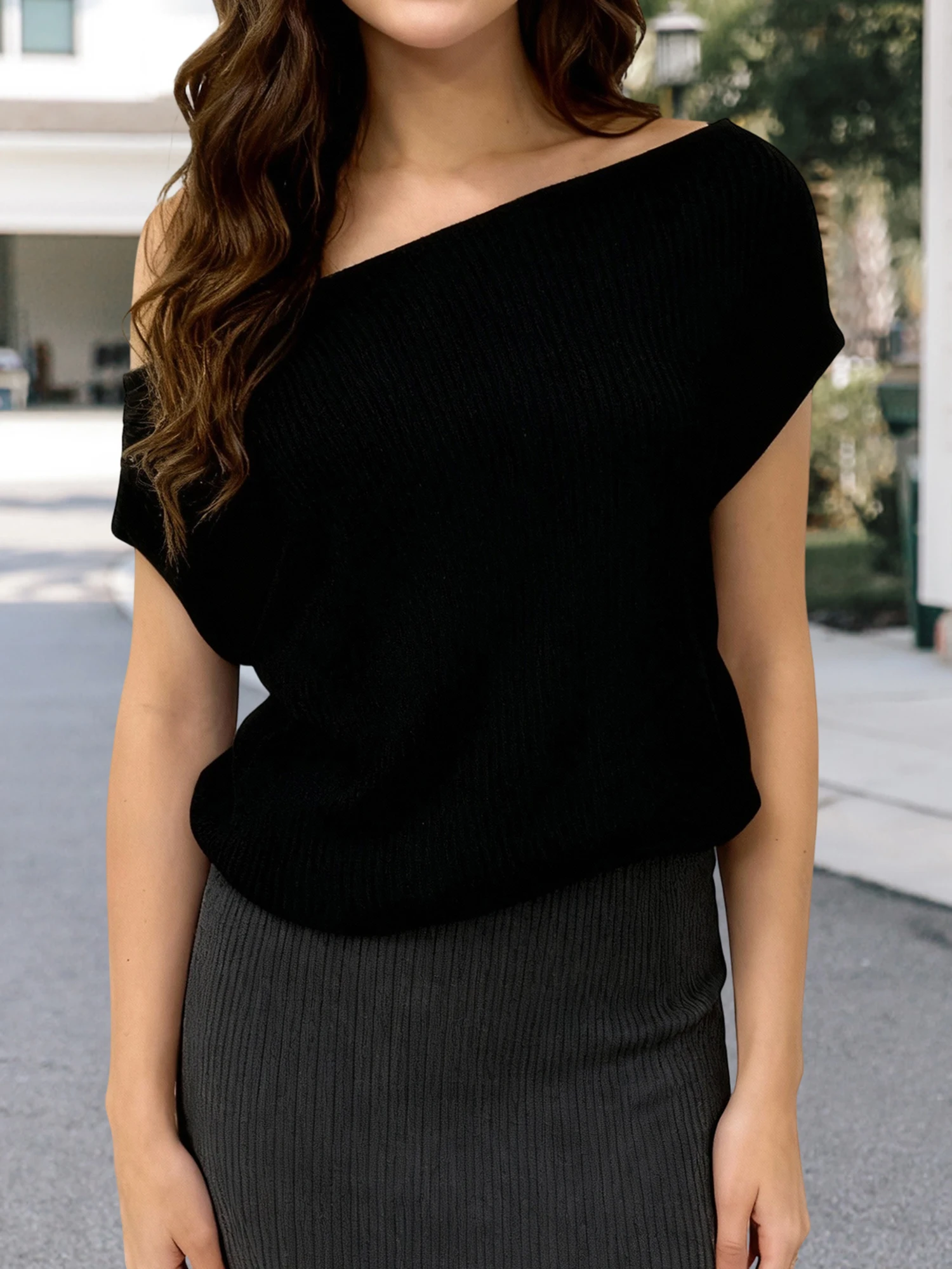 Ladies Solid Color Off-Shoulder Knit Tank Top Sleeveless Vest Casual Summer Shirt Women s Fashion Clothing