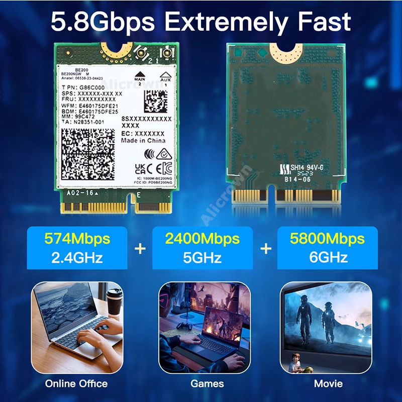 WiFi 7 BE200 Bluetooth 5.4 Wifi Card Tri Band 2.4G/5G/6GHz Wireless Network Adap
