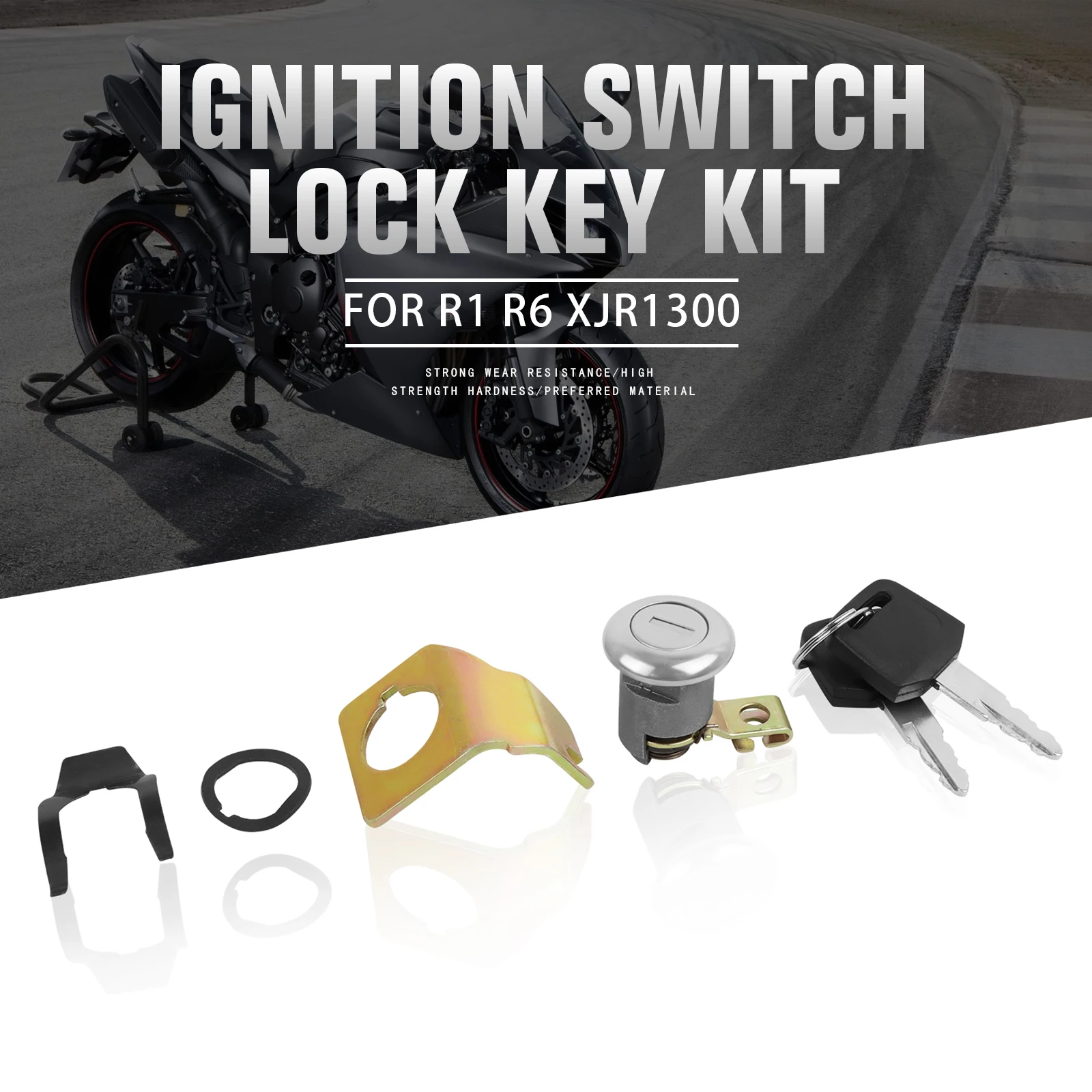 Motorcycle Key Cylinder Lock Motorcycle Keys Motorcycle Key Accessories Motorcycle Ignition Switch Lock Switch Seat Cowl Lock Key Kit Replacement for YZFR1 YZF R1 YZF R3 R6 FZ6 FJR1300 R125 2002 -