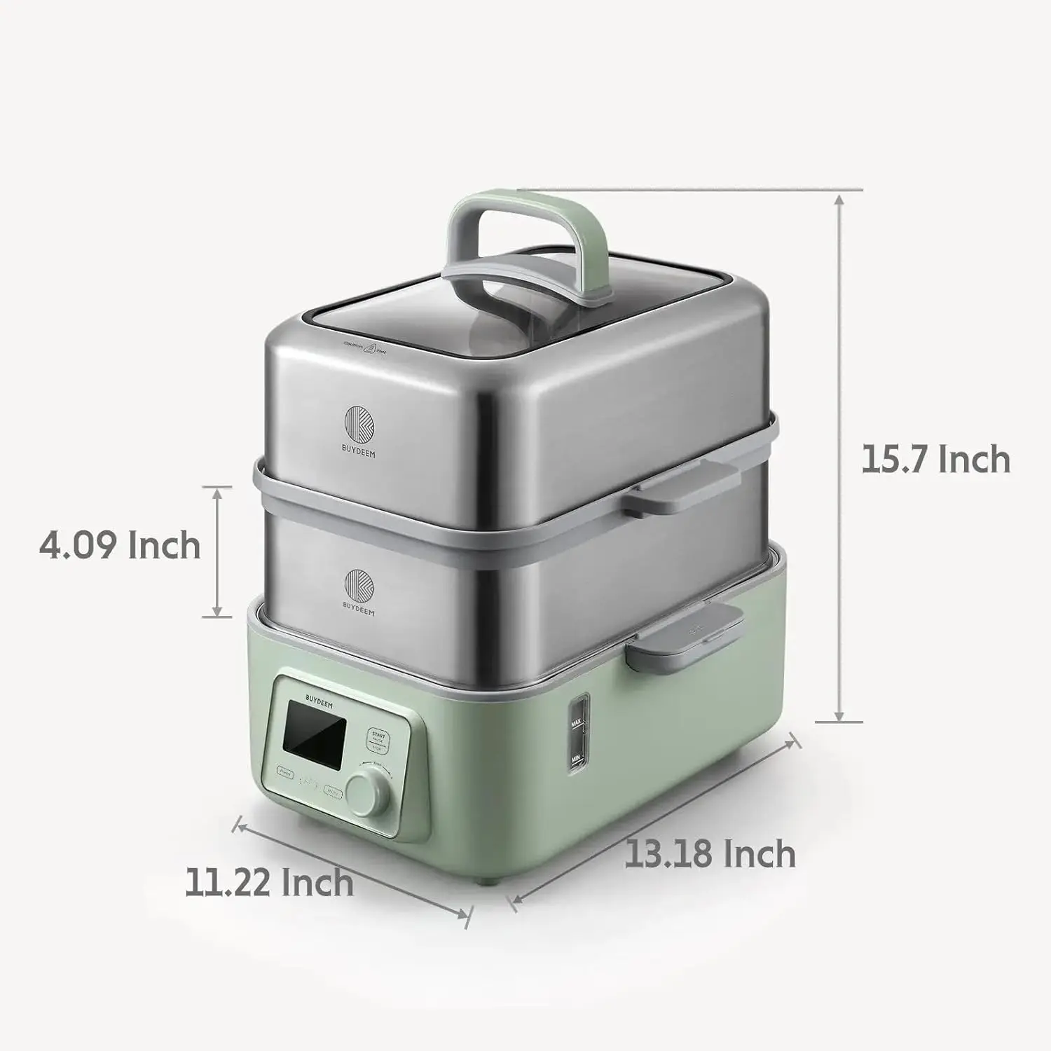 G563-A501 Electric Food Steamer for Cooking, 2 Tire Stainless Steel Steamer with Slow Cook Mode, 1500W, 10-Quart, Green