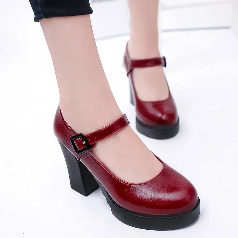 2023 Women's Shoes on Sale Heels Women Platform Pumps Spring Summer Shallow Mouth Buckle Strap Shoes Round Toe Shoes for Women