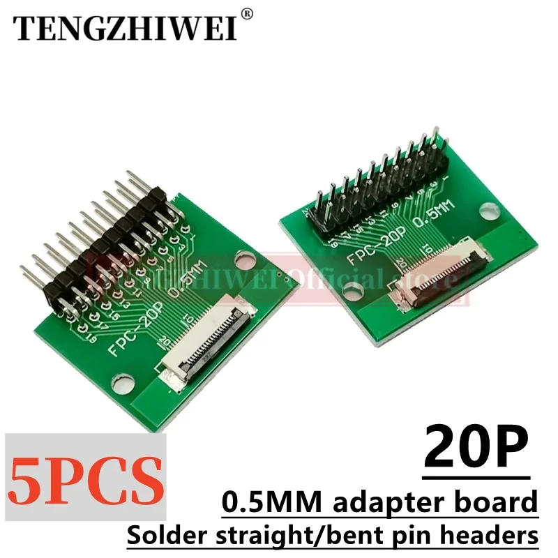 5PCS FFC/FPC adapter board 0.5MM-20P to 2.54MM welded 0.5MM-20P flip-top connector Welded straight and bent pin headers