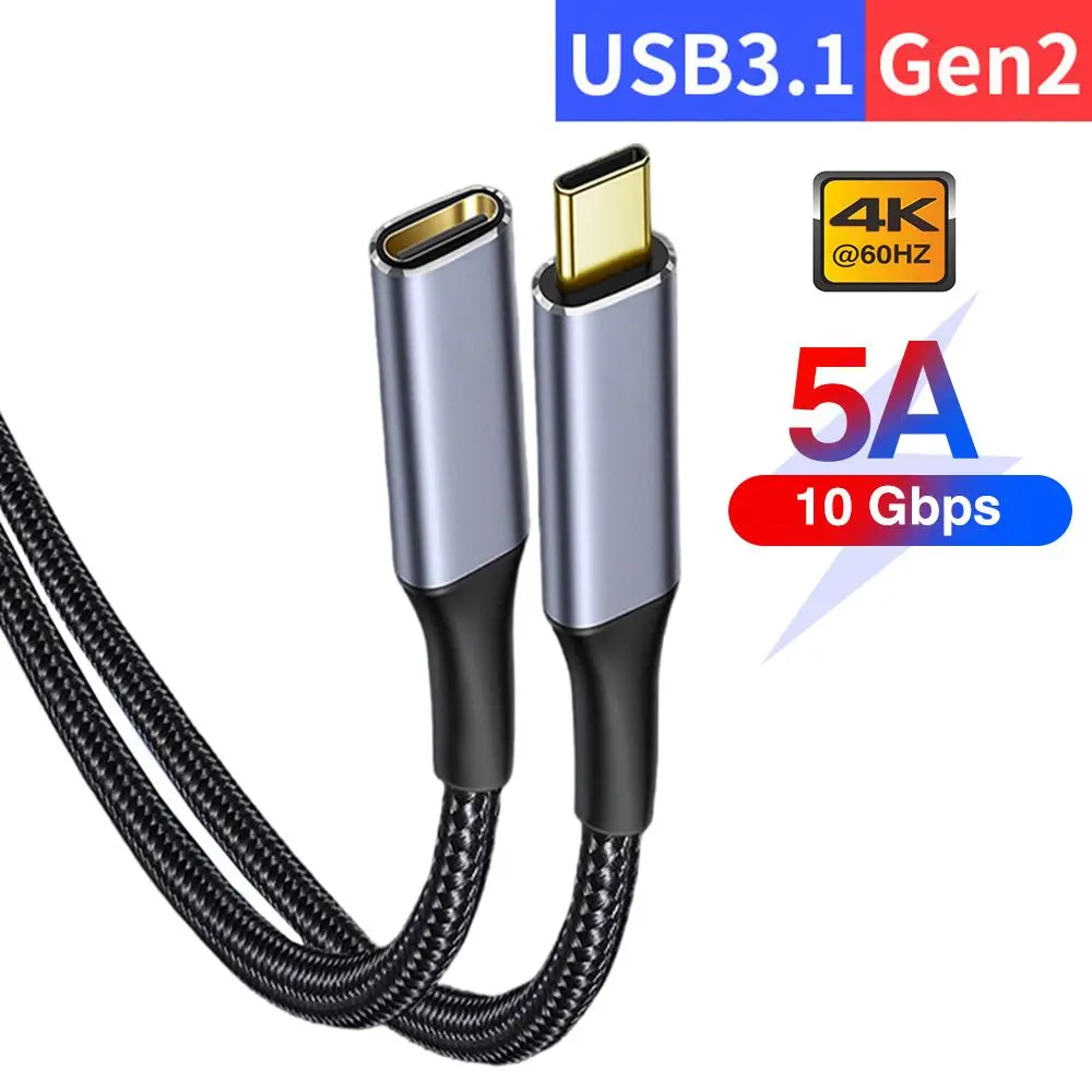 

5A PD 100W USB C Extension Cable Type-C to Type-C USB 3.1 Gen2 10gbps High Speed Male to Female Data Line For Laptop Phone