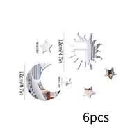 6pcs Moon & Star Mirror Wall Stickers Kids Bedroom Decor Ramadan Kareem Holiday Birthday Party Decor for Home Living Room 6