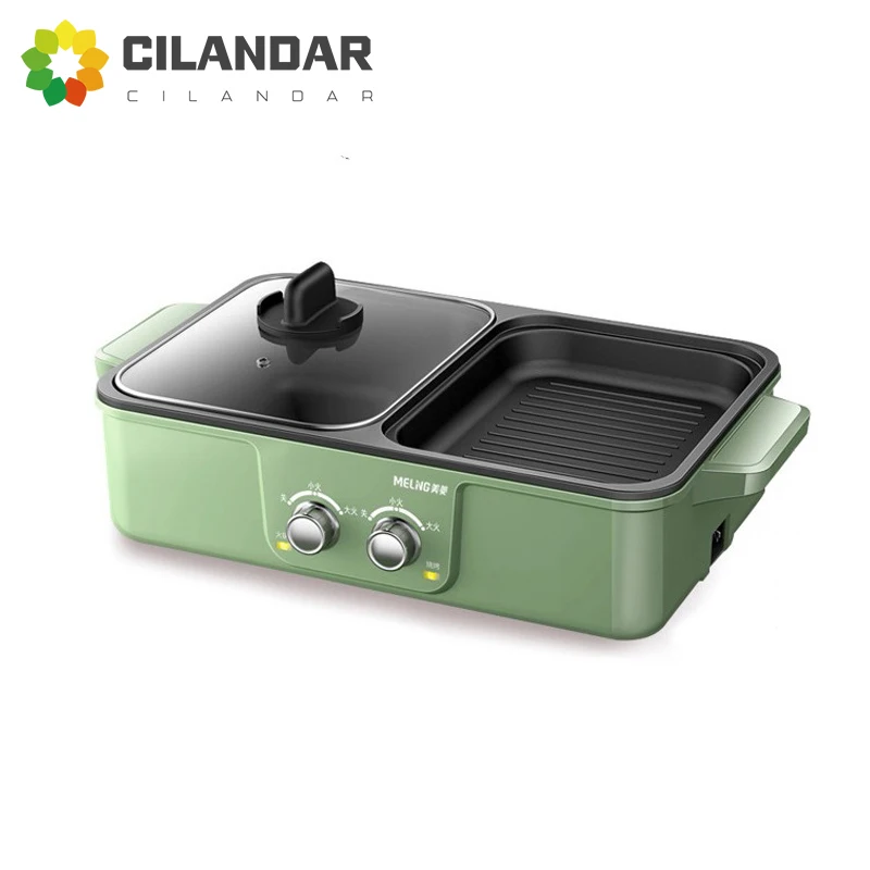 non stick frying pan iron pan Shabu baking integrated pot smokeless non-stick separate pot small electric hot pot frying shabu