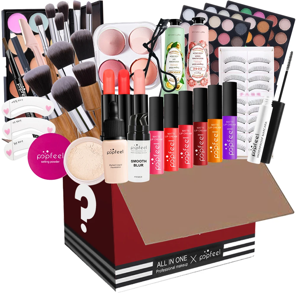 POPFEEL All-in-One Makeup Gift Set-Professional Makeup Brush Set, Eyeshadow Palette & Lip Gloss Kit, Holiday Gift Box for Begi