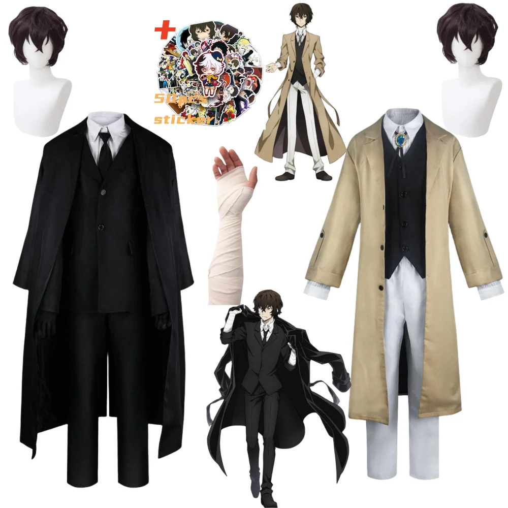 

Anime Bungo Stray Dogs Dazai Osamu Cosplay Costume Bandage Long Trench Coat Sticker Bandage Suits Halloween Carnival Clothes