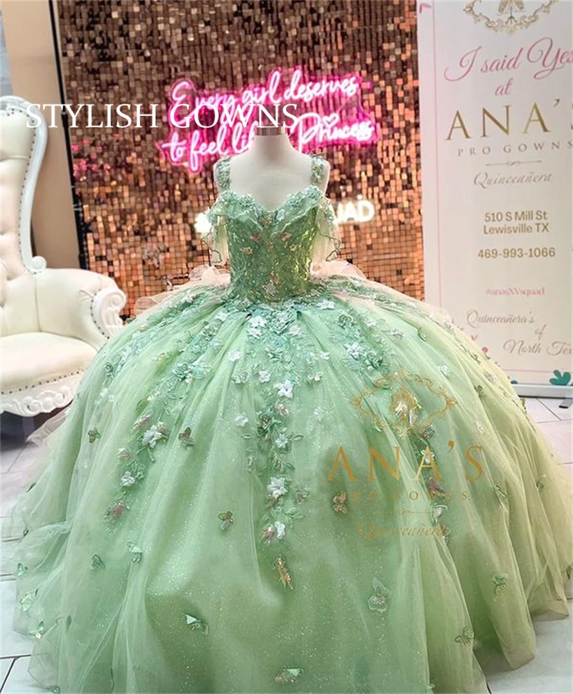 

Light Green Sweetheart Ball Gown Quinceanera Dresses For Girls Beaded Appliques Birthday Party Gowns Lace Up Back Graduation