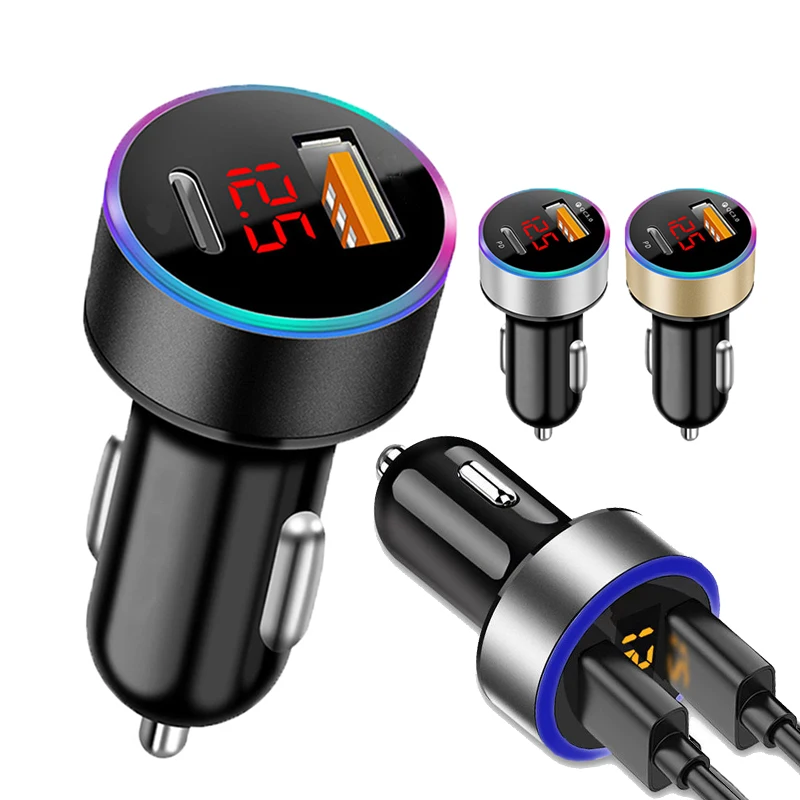 USB Car Charger for Cigarette Lighter Dual USB Digital Display Voltmeter Fast Charging Mobile