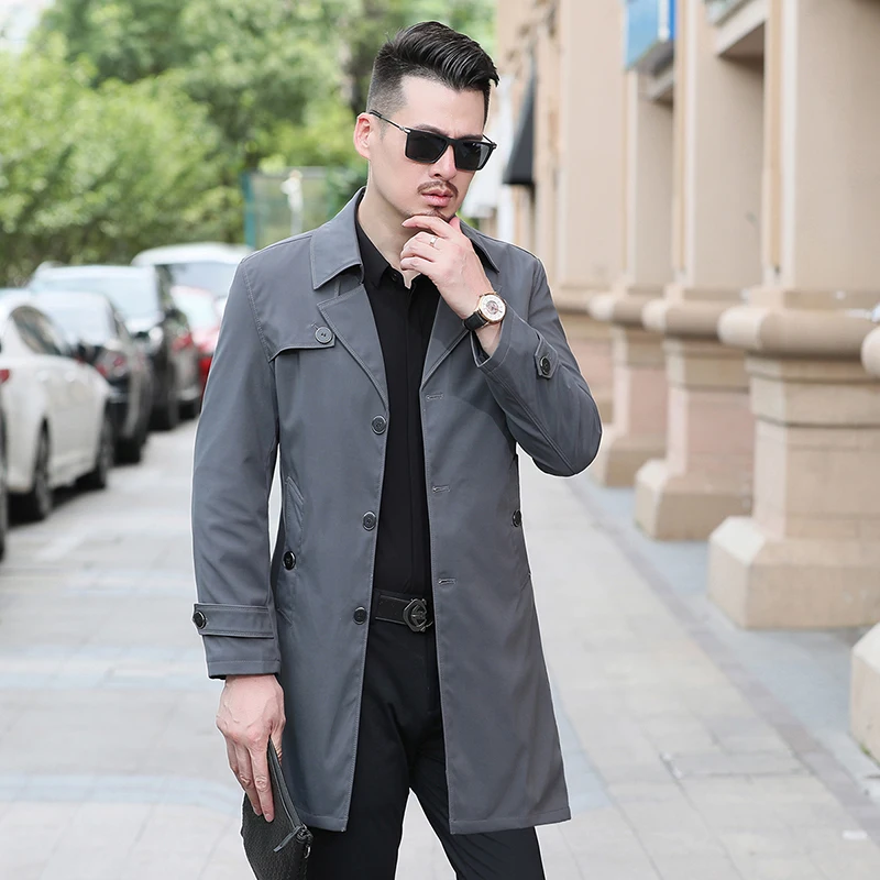 Spring Autumn Men Casual Long Trench Coat Single Breasted Windbreaker High Quality Long Style Overcoat Casual Jacket