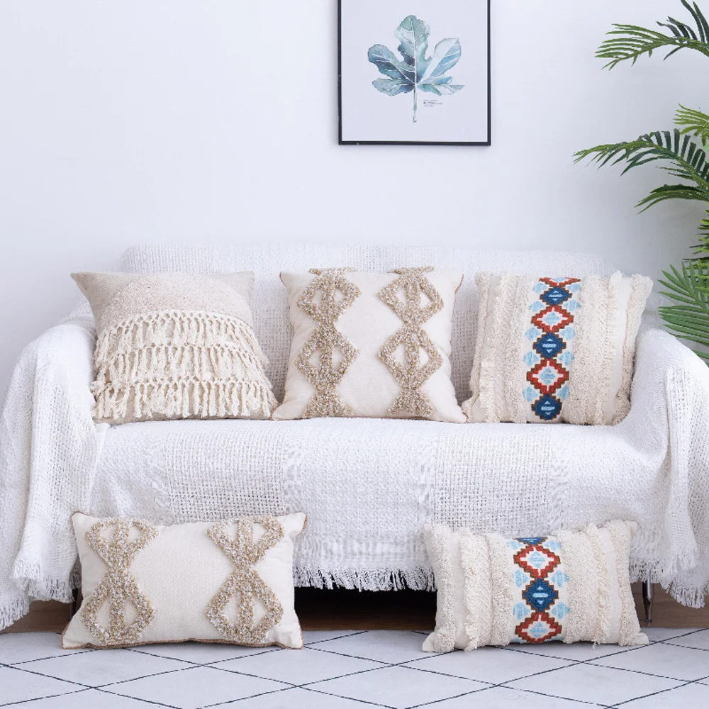 

Tufted Bohemian Tassels Throw Pillow Case 30x50cm 45x45cm Morocco Style Beige Cushion Cover For Living Room Home Decoration