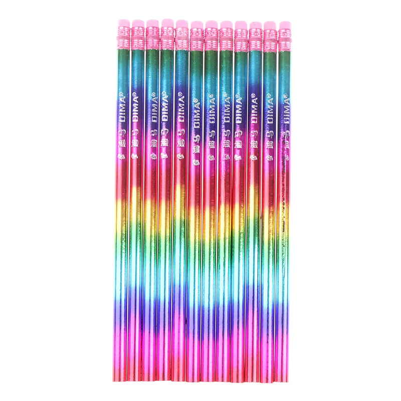 

12Pcs Pencil Rainbow Wood Environmental Protection Bright Color School Writing