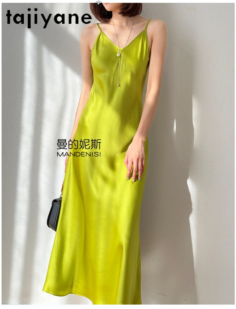 TAJIYANE 100% Mulberry Silk 21 Mommes Long Dresses Woman Summer 2025 New Satin Slip Dress Many Colors Ladies Clothes платье