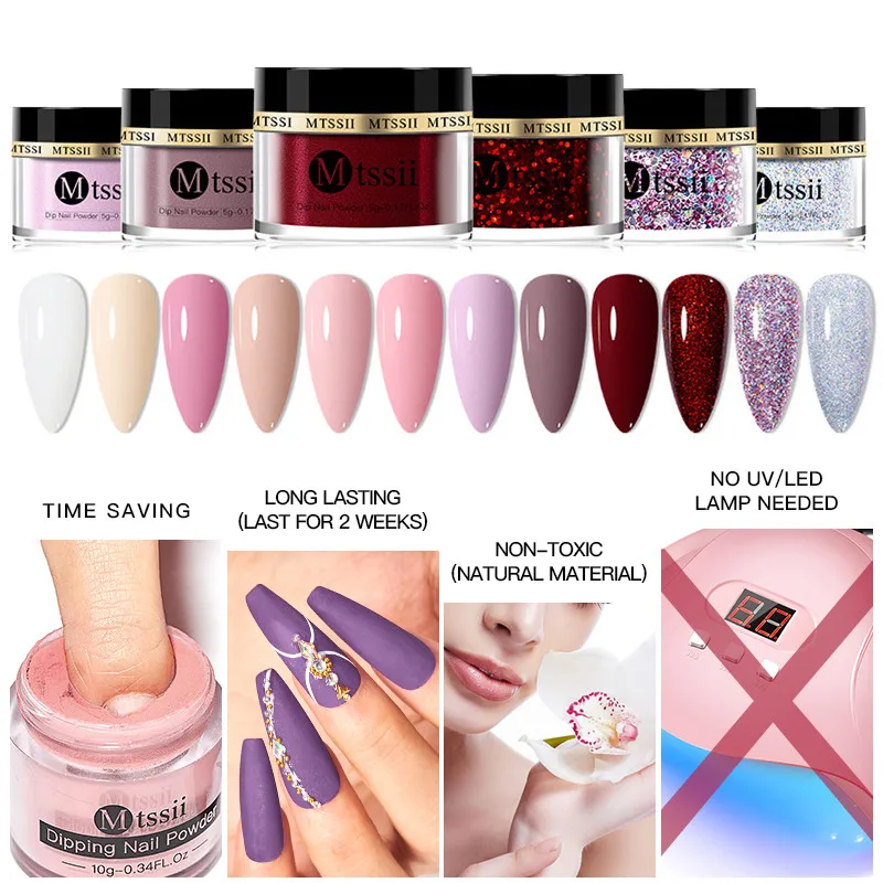 Mtssii 5g 9/14PCS Dipping Nail Powder Set Glitter Dust Nude Pink No Need Lamp Cure Natural Dry Long Lasting Dip Liquid Kits