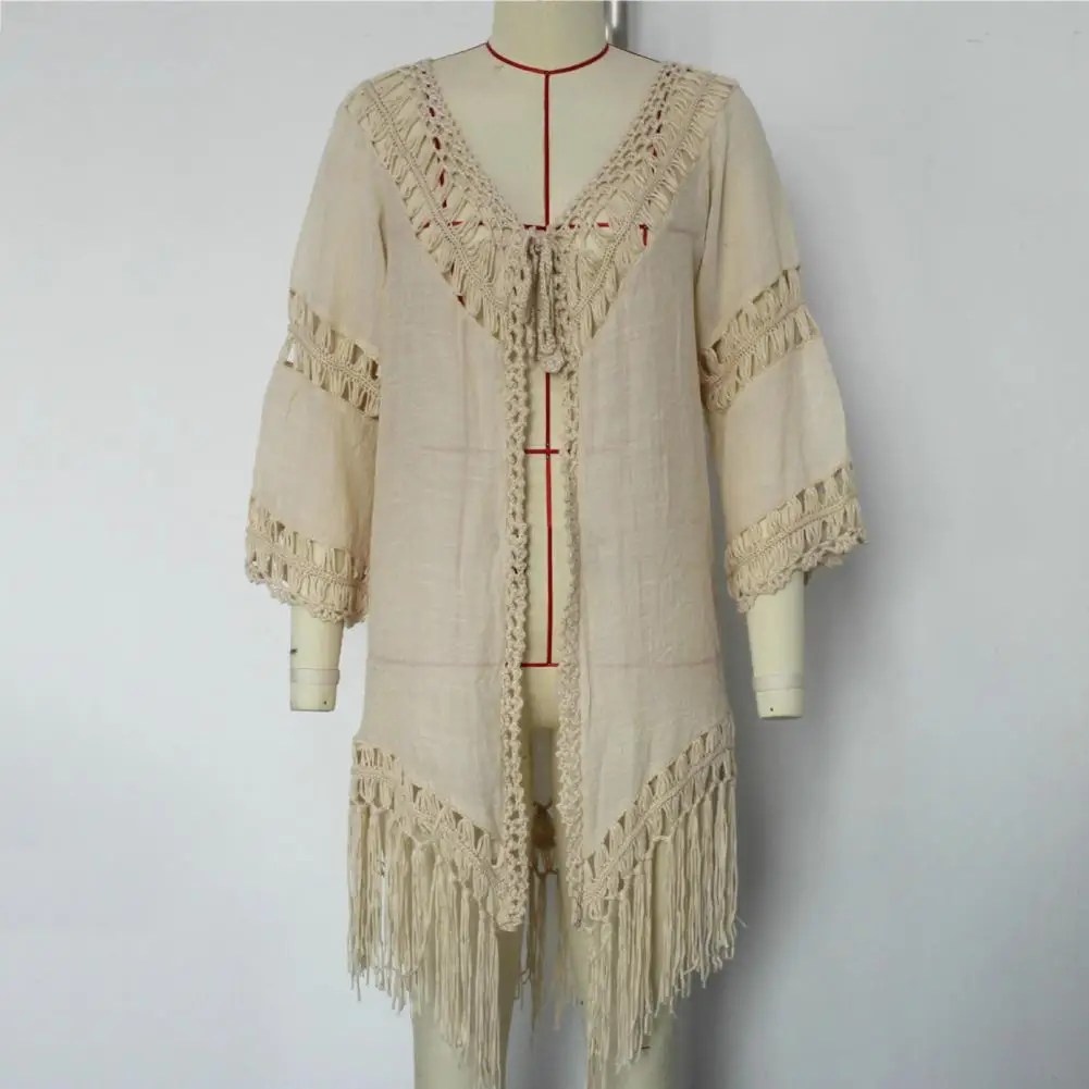 

Hollow Design Beach Cover Up Stylish Crochet Knitted Beach Cover Ups for Women Sexy Lace-up Swimsuit Cardigan Hollow for Summer